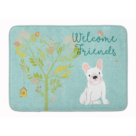 Carolines Treasures Welcome Friends White French Bulldog Machine Washable Memory Foam Mat BB7635RUG
